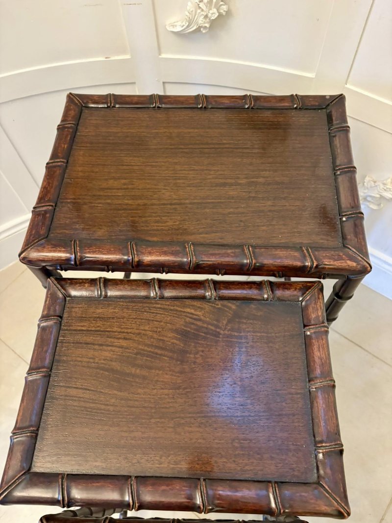 Antique 19th Century Oriental Carved Faux Bamboo Freestanding Nest of Tables